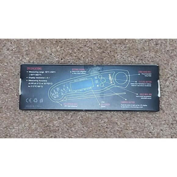 Kizen Digital Waterproof Instant Read Meat Thermometer Black - Picture 2 of 2